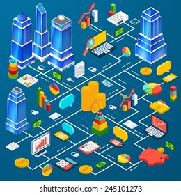 Residential and industrial downtown high rise buildings blocks city center development prototype planning 3d infographic elements composition