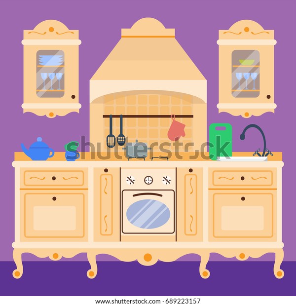 Residential Interior Modern Kitchen Luxury Mansion Stock Vector Royalty Free 689223157