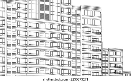 Residential luxury Hotel Apartment building façade 3D drawing illustration vector eps10