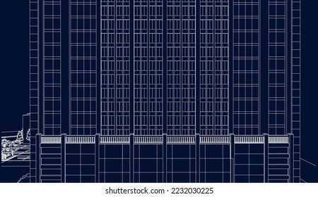 Residential luxury Hotel Apartment building 2D façade drawing illustration vector blueprint