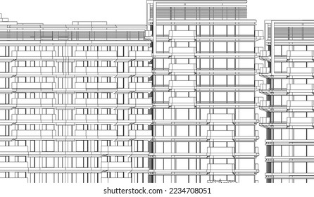 Residencial de lujo Hotel Edificio Apartment edificio 2D fachada boceto línea ilustración vector eps10