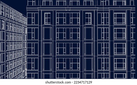 Residential luxury Hotel Apartment building perspective façade 3D  illustration vector eps10 blueprint