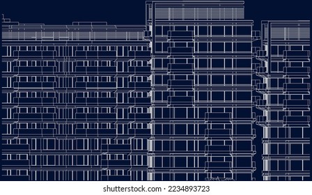 Residential luxury Hotel Apartment building 2D façade sketch line illustration vector eps10 blueprint