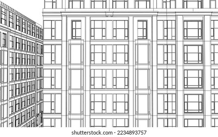 Residential luxury Hotel Apartment building perspective façade 3D  illustration vector eps10