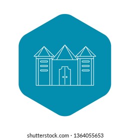 Residential mansion with towers icon. Outline illustration of residential mansion with towers vector icon for web