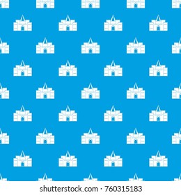 Residential mansion with towers pattern repeat seamless in blue color for any design. Vector geometric illustration