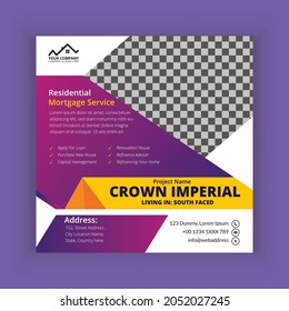 Residential Mortgage Service Instagram Post And Real Estate Social Media Post Template