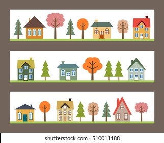 Residential neighborhoods - three banners with vector small towns.