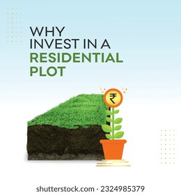 Residential Plots. Real Estate Home Invest Creative Concept. Piece of land. Money Plant Vector Design