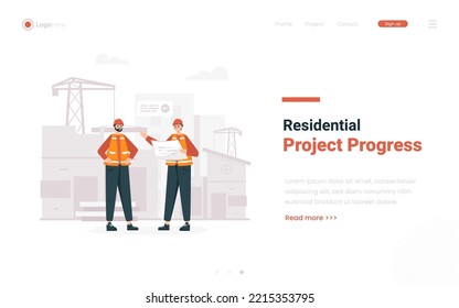 Ilustración de construcción de proyectos de progreso residencial en banner web