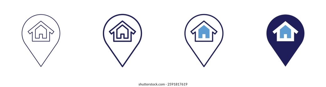 Residential real estate icon in 4 different styles. Thin Line, Line, Bold Line, Duotone. Duotone style. Editable stroke.