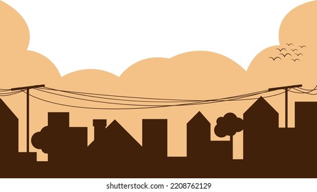 residential silhouette background in the afternoon seen hanging poles and cables