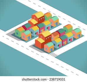 Residential And Small City In A Isometric Style Vector