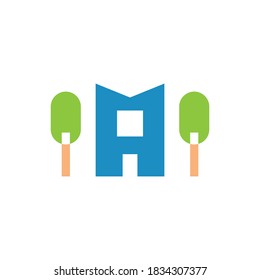 residential with tree vector icon design template