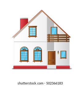 residential two-storey house with a balcony. vector illustration