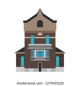 Residential vector flat house icon. Concept building structure real estate district