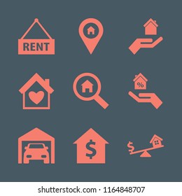 residential vector icons set. with house heart, house rent, hand house and private garage in set