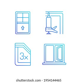 Residential window and door installation RGB color icons set. Single-hung windows. Heat, cooling loss reduction. Thin line contour symbols bundle. Isolated vector outline illustrations collection