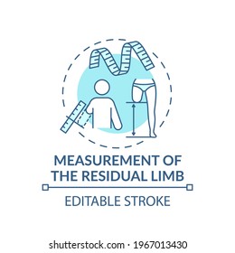 Residual Limb Measurement Concept Icon. Amputation Manufacture Idea Thin Line Illustration. Measurement Instruments. Functional Ability. Vector Isolated Outline RGB Color Drawing. Editable Stroke