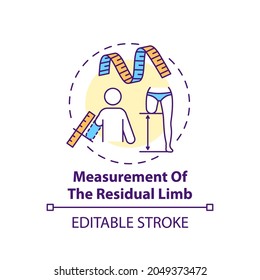 Residual Limb Measurement Concept Icon. Artificial Limb Manufacture Idea Thin Line Illustration. Amputation Assessment For Prosthetic Fit. Vector Isolated Outline RGB Color Drawing. Editable Stroke