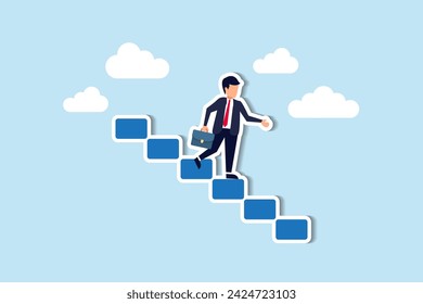 Resign as CEO, retire from career concept, success businessman stepping down the stair after achieve all goals in his life.