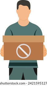 Resign, quit vector icon design, Unemployment symbol, Economic stagnation sign, financial crisis stock illustration, Businessman leaving the office with his cardboard box walking out of office concept