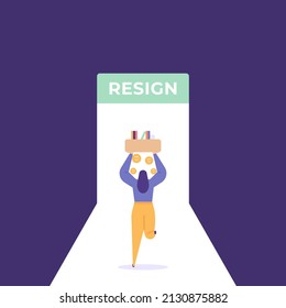 Resign For Success, Resign For Freedom. Out Of Work To Be Free. Stop Working To Be Happy. A Woman Who Is Happy Because He Has Quit His Job. Former Employee. Flat Cartoon Illustrations. Design Concept