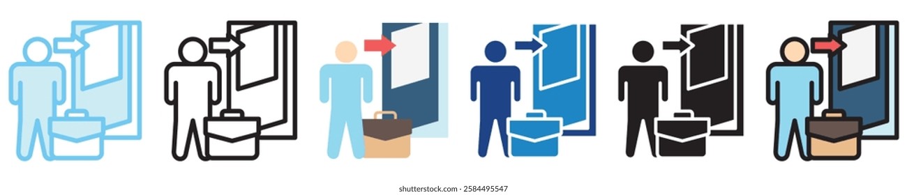 Resignation multi-style icon, outline, flat, glyph, dual tone, line color. For UI, UX, app and web development, digital or print. for industry, education, business, financial, Human Resources theme.