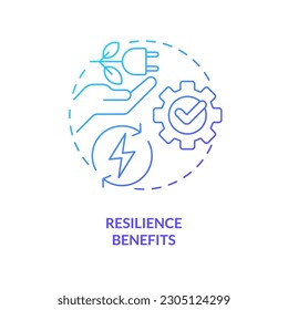 Resilience benefits blue gradient concept icon. Electric grid load. Energy efficiency benefit abstract idea thin line illustration. Isolated outline drawing. Myriad Pro-Bold font used