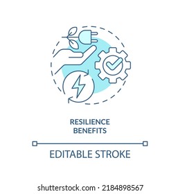 Resilience benefits turquoise concept icon. Electric grid. Energy efficiency benefit abstract idea thin line illustration. Isolated outline drawing. Editable stroke. Arial, Myriad Pro-Bold fonts used