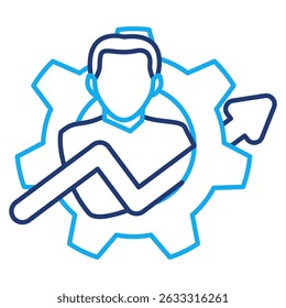 Resilience Building icon represented by man, gear, up arrow Dual Line style.