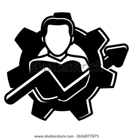 Resilience Building icon represented by man, gear, up arrow Black Filled style.