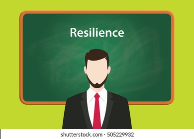 resilience illustration concept with business man standing on front of blackboard or greenboard using suit