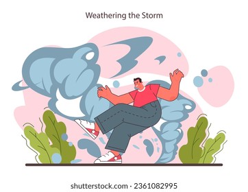 Resilience. Mental or emotional strength, psychological grit. Strong determination to overcome adversities. Optimistic mindset. Flat vector illustration