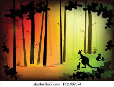 The Resilience of Nature from the Australia bushfire, Reborn of animails and forest concept, forest fire in australia, pray for australia, sign symbol background, vector illustration.