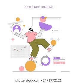 Resilience Training concept. Illustration focusing on personal development and emotional strength. Balancing life challenges with positive mindset. Vector illustration.