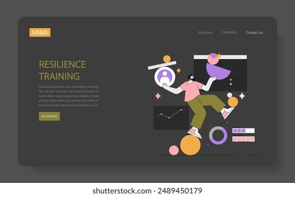 Resilience Training concept. Illustration of a person balancing graphical elements symbolizing adaptability and growth. Personal development through challenges. Vector illustration.