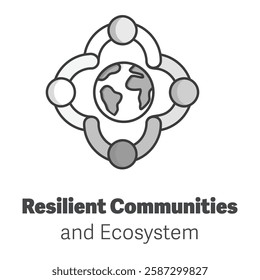 Resilient Communities and Ecosystem – Grayscale Version (Editable Stroke)