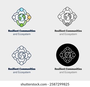 Resilient Communities and Ecosystem Icon Set – Sustainability, Global Unity, and Environmental Responsibility (Editable Stroke)