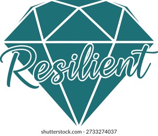 Robustes Diamant-Typografie-Design, Vektorgrafik für Stärke, Ausdauer, mentale Zähigkeit und Überwindung von Widrigkeiten auf transparentem Hintergrund.