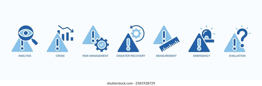 Resilient Response Icon Set Isolated Vector Illustration Concept With Icon Of Analysis, Crisis, Risk Management, Disaster Recovery, Measurement, Emergency, Evaluation In Two Color Glyph Style