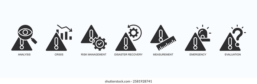 Resilient Response Icon Set Isolated Vector Illustration Concept With Icon Of Analysis, Crisis, Risk Management, Disaster Recovery, Measurement, Emergency, Evaluation In Black Style