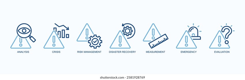 Resilient Response Icon Set Isolated Vector Illustration Concept With Icon Of Analysis, Crisis, Risk Management, Disaster Recovery, Measurement, Emergency, Evaluation In Two Color Outline Style