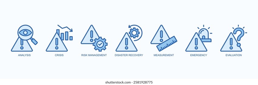 Resilient Response Icon Set Isolated Vector Illustration Concept With Icon Of Analysis, Crisis, Risk Management, Disaster Recovery, Measurement, Emergency, Evaluation In Blue Style