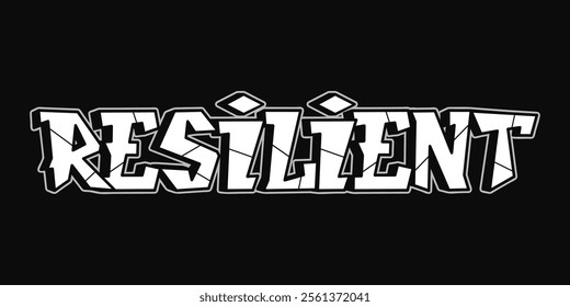 Resilient - single word, letters graffiti style. Vector hand drawn logo. Funny cool trippy word Resilient, fashion, graffiti style print t-shirt, poster concept