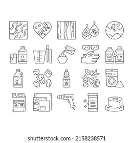 Resin Art Creation Collection Icons Set Vector. Chemical Liquid And Powder, Scotch Tape And Container, Gloves And Protective Facial Mask For Resin Art Black Contour Illustrations