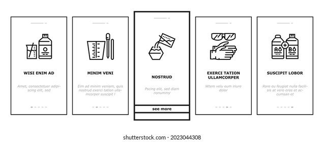 Resin Art Creation Onboarding Mobile App Page Screen Vector. Chemical Liquid And Powder, Scotch Tape And Container, Gloves And Protective Facial Mask For Resin Art Illustrations