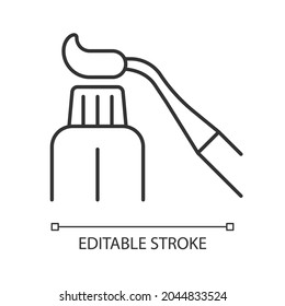 Icono lineal del material dental resina. Tratando la decadencia de los dientes. Relleno restaurativo biocompatible. Ilustración personalizable de línea delgada. Símbolo de contorno. Dibujo de contorno aislado del vector. Trazo editable