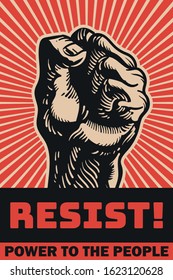 Resist Protest Propaganda Poster Vector Art Fist In The Air Rebellion