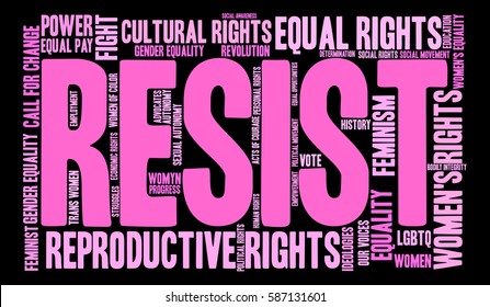 Resist word cloud on a black background.  